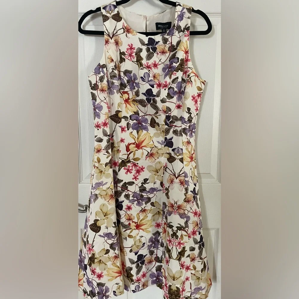 Ronni Nicole Cream Floral Skater Skirt with Pink & Purple Blooms